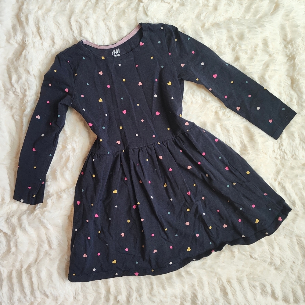 H&M Navy Blue Kids Dress with Colorful Heart Print